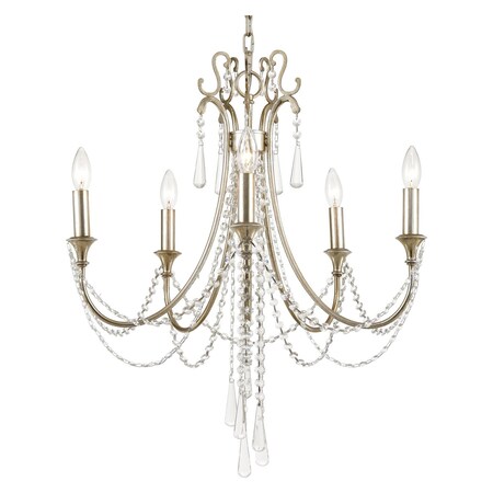 Crystorama Arcadia 5 Light Antique Silver Crystal Chandelier ARC-1905-SA-CL-MWP